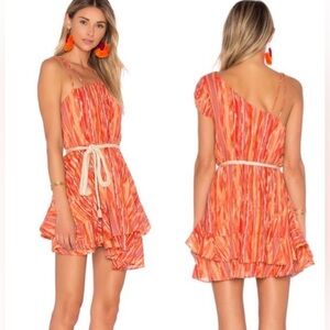 Free People Orange Heart Shaped Face Asymmetrical Minidress XS Boho Festival